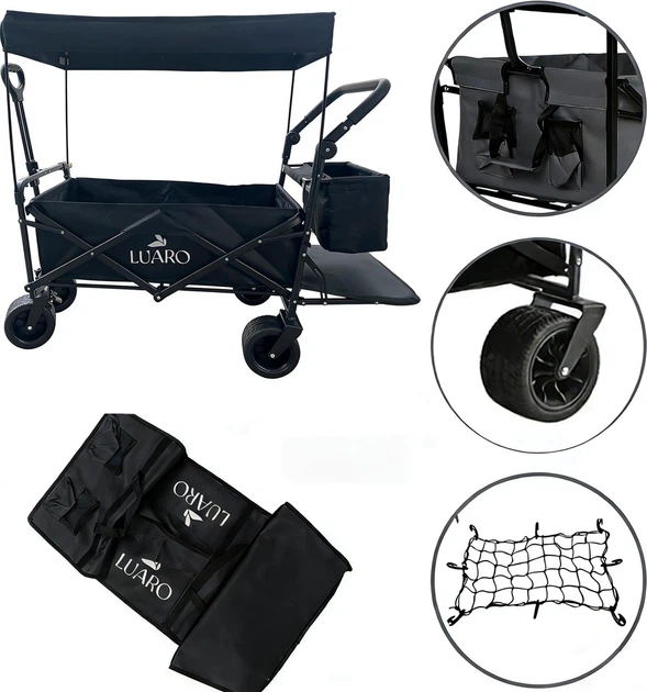 Wózek turystyczny KIK LUARO składany plażowy z daszkiem i siatką Czarny (5903039770898) - obraz 6