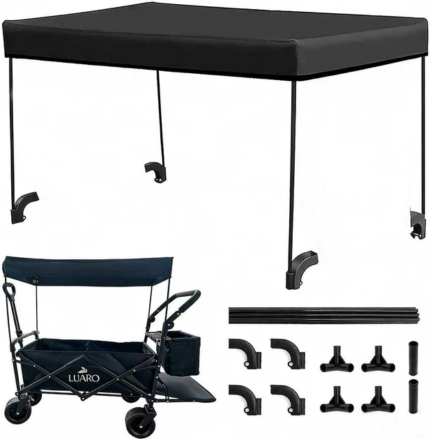 Wózek turystyczny KIK LUARO składany plażowy z daszkiem i siatką Czarny (5903039770898) - obraz 7