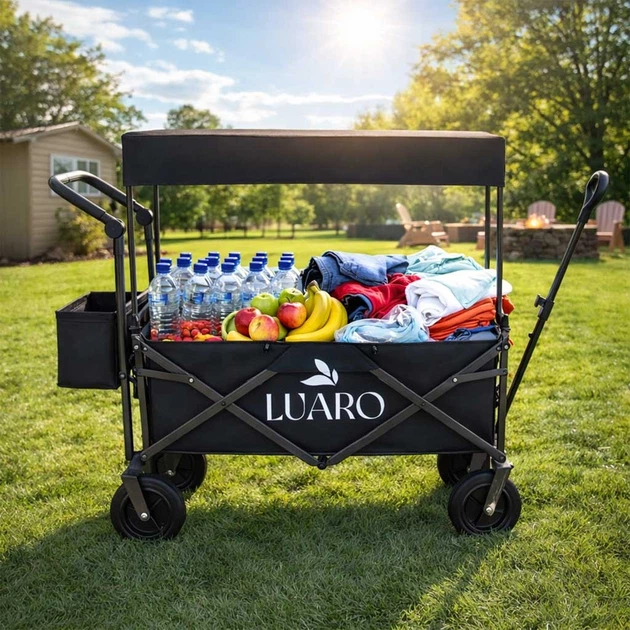 Wózek turystyczny KIK LUARO składany plażowy z daszkiem i siatką Czarny (5903039770898) - obraz 13