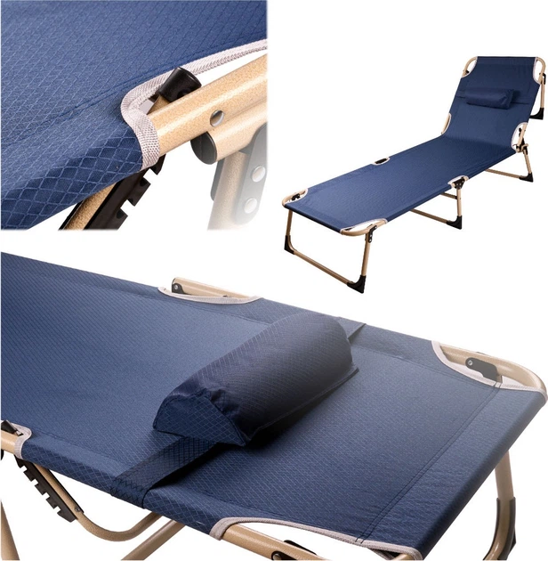 Łóżko polowe KIK LUARO z regulacją 193 cm Granatowe (5903039749214) - obraz 2