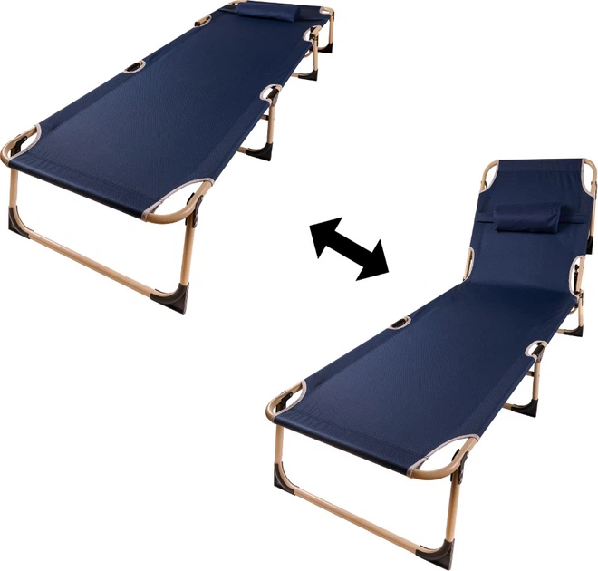 Łóżko polowe KIK LUARO z regulacją 193 cm Granatowe (5903039749214) - obraz 3