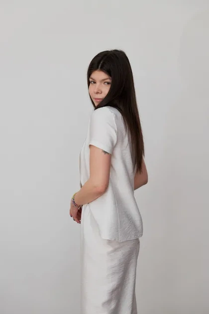 Костюм жіночий Estilo повсякдений-casual льон жатка молочний 02-103 44р - зображення 2