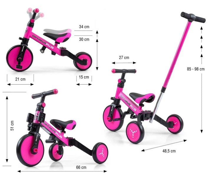 Детский 3-колесный велосипед 4 в 1 Milly Mally Optimus Plus Pink 5304, 5901761128512 - изображение 12