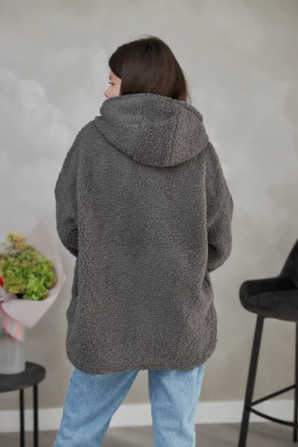 Худі жіночий Estilo повсякденна-casual хутро Teddy сірий 08-017 44р - зображення 3