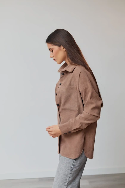 Сорочка жіноча Estilo повсякденна-casual мікровельвет бежевий 08-017 44р - зображення 2