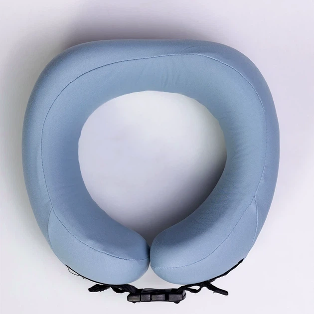 Подушка для шиї U-подібна Memory Foam блакитна з кейсом для зберігання анатомічна ортопедична - зображення 2