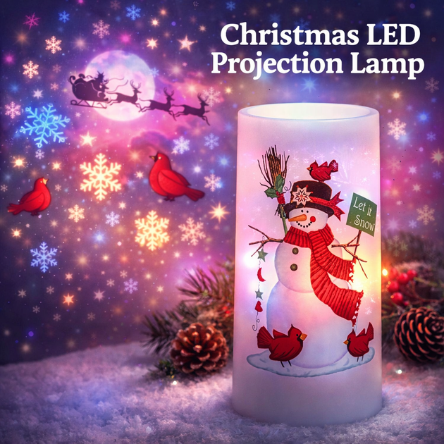 Рождественская LED-лампа с проектором — Светильник-проектор с движущимися праздничными узорами (елка, снеговик) - изображение 2
