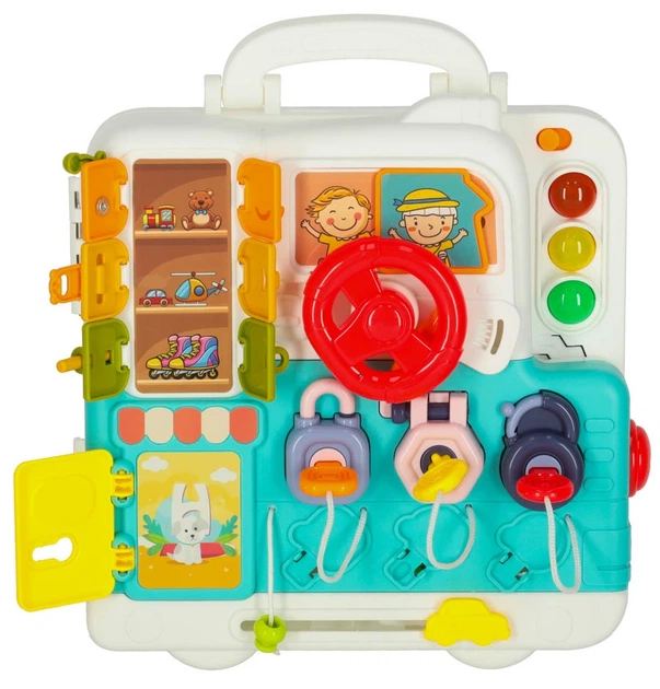 Сенсорна маніпуляційна дошка Ikonka Montessori Валіза з ручками Ведмедик XXL Світло Звук (KX3203) (5903039765290) - зображення 3