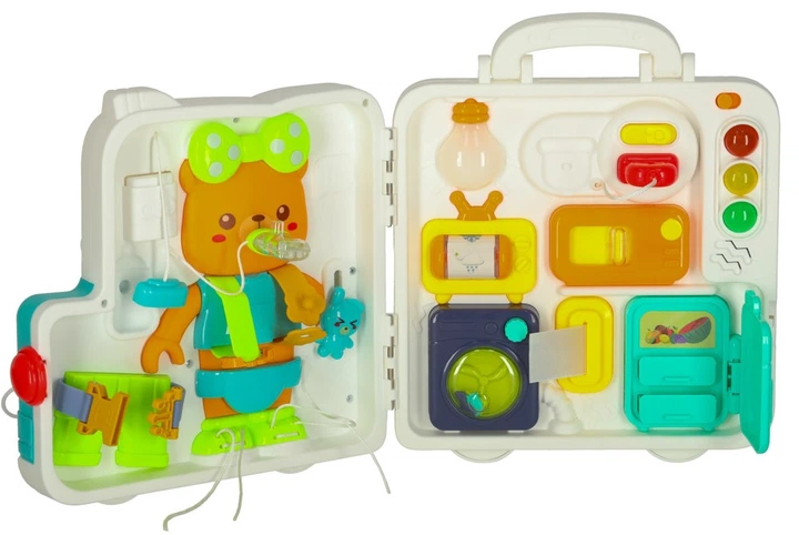 Сенсорна маніпуляційна дошка Ikonka Montessori Валіза з ручками Ведмедик XXL Світло Звук (KX3203) (5903039765290) - зображення 4