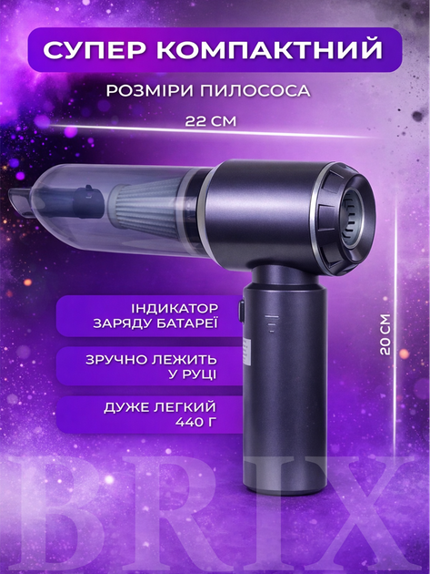 Пылесос автомобильный Серый 15 kPa 6000 mAh 3-в-1 с функцией выдува и вакууматора - изображение 6