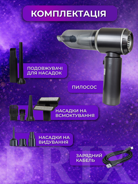 Пылесос автомобильный Серый 15 kPa 6000 mAh 3-в-1 с функцией выдува и вакууматора - изображение 7