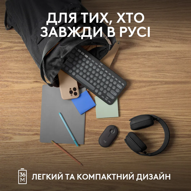 Клавіатура Logitech K380s Pebble Keys 2 Tonal Graphite (6915629) - Фото 5 Клавіатура Logitech K380s Pebble Keys 2 Tonal Graphite (6915629) - зображення 5