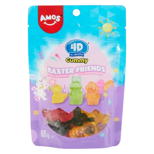 Жевательные конфеты Amos 4D Gummy Easter Friends в виде крупноконечных фигурок 65 г - Фото 1 Жевательные конфеты Amos 4D Gummy Easter Friends в виде крупноконечных фигурок 65 г - изображение 1