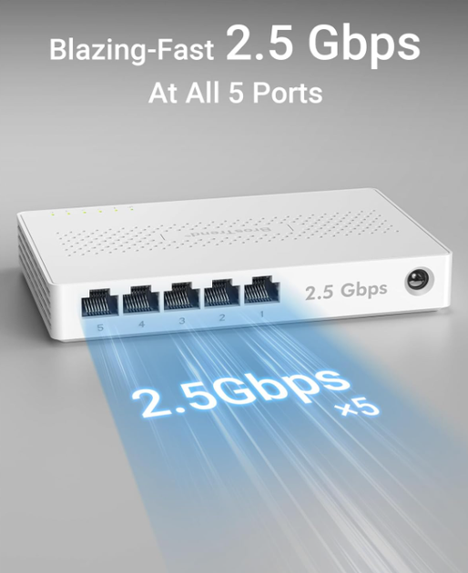 Коммутатор BrosTrend 5-портовый 2.5Gb Ethernet Switch, Plug & Play, для ПК, игровых консолей, NAS, Multi-Gigabit - изображение 2