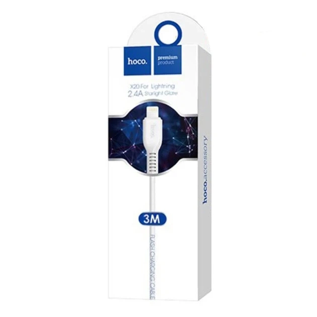 Кабель USB Hoco X20 Lightning 3m білий - Фото 1 Кабель USB Hoco X20 Lightning 3m білий - зображення 1