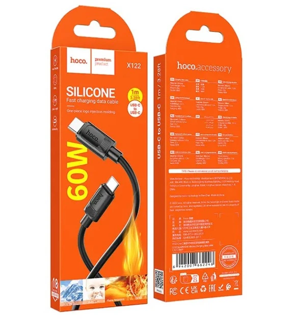 Кабель Hoco X122 Benefit USB Type-C - Type-C 60w 3А кабель для быстрой зарядки телефона 1 м Черный - изображение 5