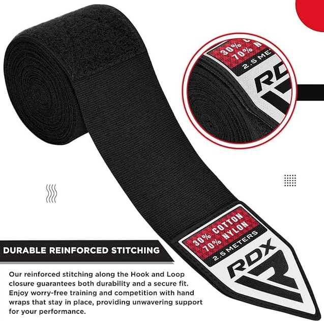 Бинты RDX HAND WRAPS 2.5 METER HWJ-RB 2,5 м чёрный (5054421855447) - изображение 4