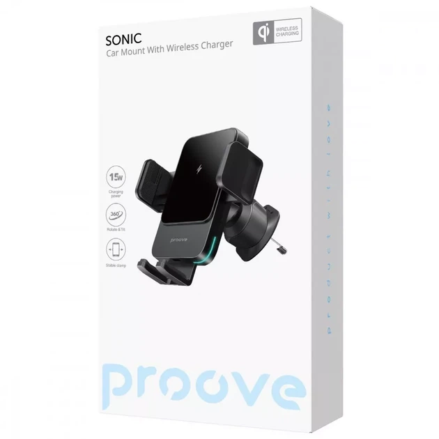Автомобильный держатель с беспроводным ЗП Proove Sonic 15W black - Фото 5 Автомобильный держатель с беспроводным ЗП Proove Sonic 15W black - изображение 5