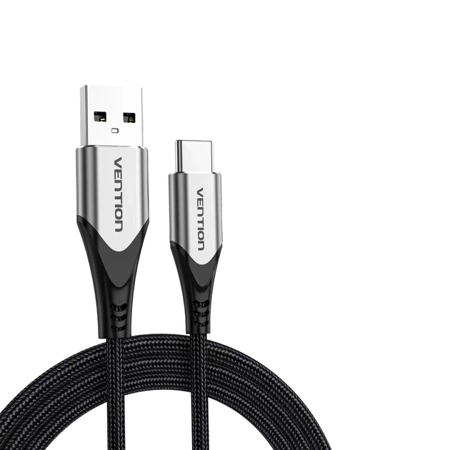 Кабель Vention Cotton Braided USB 2.0 A Male to C Male 3A Cable Aluminum Alloy 2M Gray (CODHH) - зображення 2