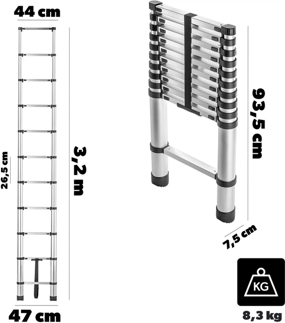 Drabina aluminiowa teleskopowa Kadax Zalavar 3.2 m 11 szczebli K10539 (5906638301845) - obraz 11