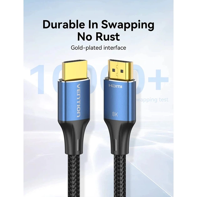 Кабель мультимедійний HDMI M to HDMI M 5.0m 8K cotton braided blue Vention (ALGLJ) - Фото 7 Кабель мультимедійний HDMI M to HDMI M 5.0m 8K cotton braided blue Vention (ALGLJ) - зображення 7