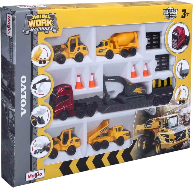 Zestaw samochodów Maisto Mini Work Machines Volvo 1:64 z akcesoriami MST12437 (090159124375) - obraz 2