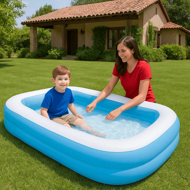 Дитячий надувний басейн Intex 57403-1 Rectangular Pool синій 166х100х28 см з надувним дном та кульками 10 шт (21-9-57403-1) - зображення 6