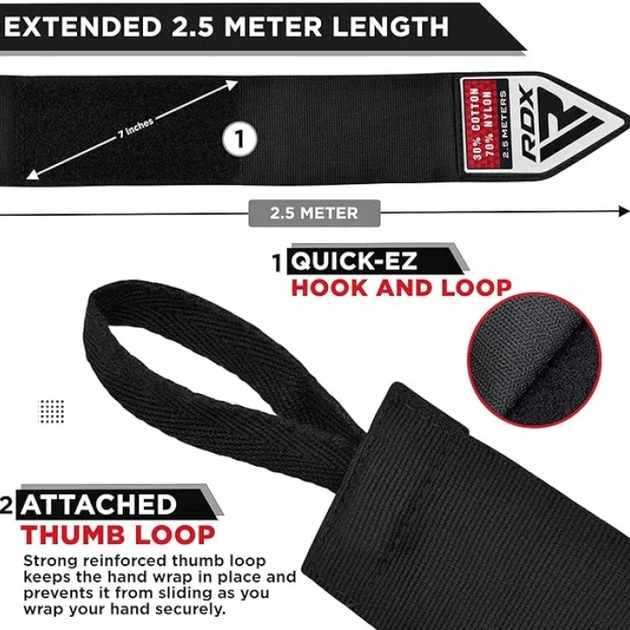 Бинти RDX RB New Professional Boxing Hand Wraps Чорний MISC (HWC-B+) - изображение 4