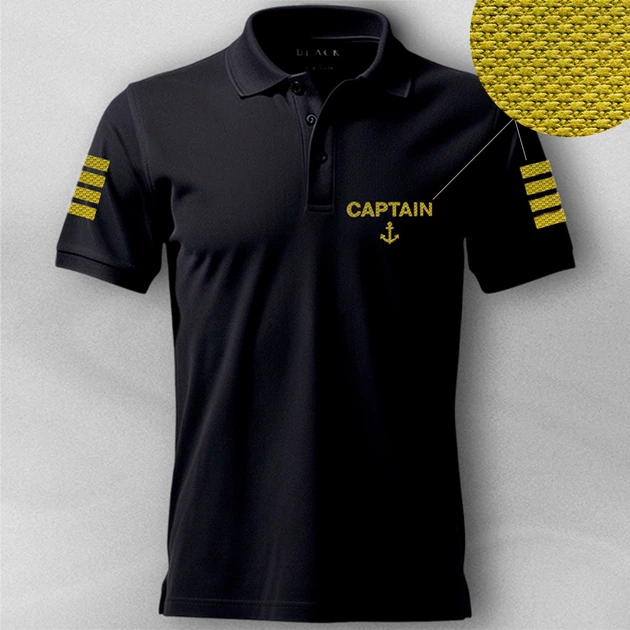 Футболка-поло з вишивкою Captain PG07378-stitch goodreclama L Чорний - Фото 1 Футболка-поло з вишивкою Captain PG07378-stitch goodreclama L Чорний - изображение 1