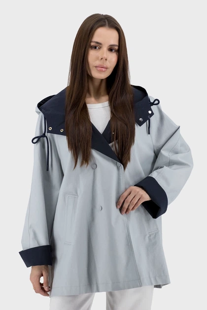 Жіноча однотонна вітровка casual з капюшоном, двобортна на кнопках BAIYTBUY (світло-сірий, XL), 117450, 117420 - изображение 2