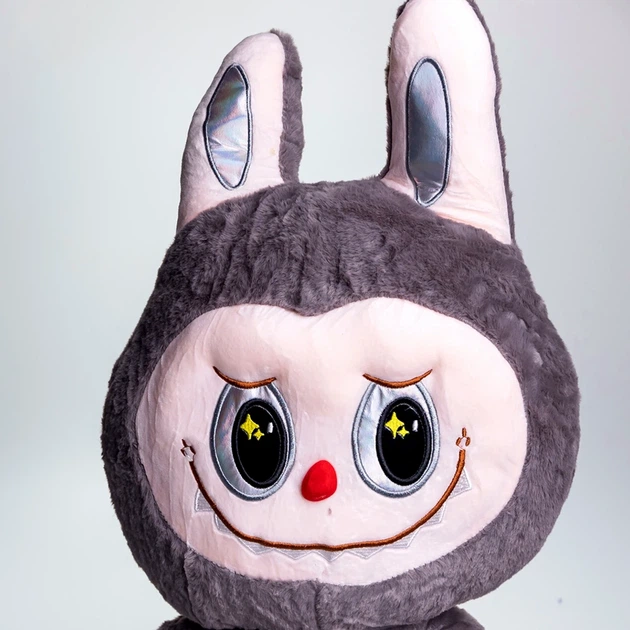 Плед-игрушка подушка 3 в 1 100x180см коралловый флис серый Labubu Дракон для детей - изображение 6