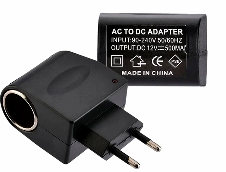 Перехідник 220V в АЗУ 12V 0.5A чорний адаптер для автомобільних пристроїв з вилкою типу EU - Фото 1 Перехідник 220V в АЗУ 12V 0.5A чорний адаптер для автомобільних пристроїв з вилкою типу EU - зображення 1