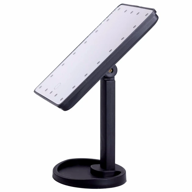 Настольное зеркало 22 LED с подсветкой 21х16см для макияжа USB черное на ножке 360 градусов - Фото 2 Настольное зеркало 22 LED с подсветкой 21х16см для макияжа USB черное на ножке 360 градусов - изображение 2