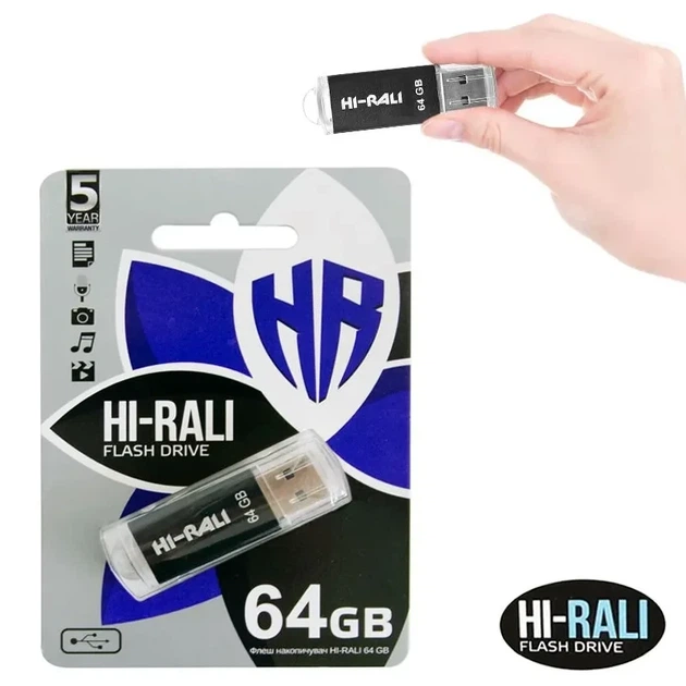 Флешка USB 2.0 64GB черный пластик для хранения данных Hi-Rali Rocket - Фото 4 Флешка USB 2.0 64GB черный пластик для хранения данных Hi-Rali Rocket - изображение 4
