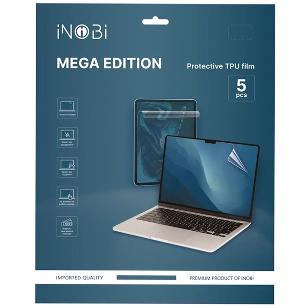 Гідрогель плівка для ноутбука матова 5шт 430x310 мм універсальна iNobi NEX-012 - Фото 1 Гідрогель плівка для ноутбука матова 5шт 430x310 мм універсальна iNobi NEX-012 - зображення 1