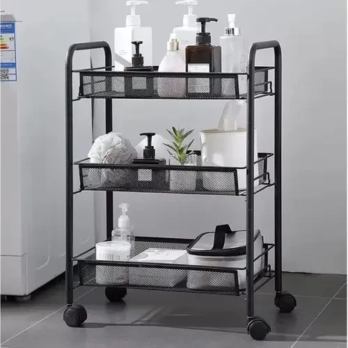 Кухонный стеллаж на колесах с тремя полками Ruhhy 24749 Black - изображение 3