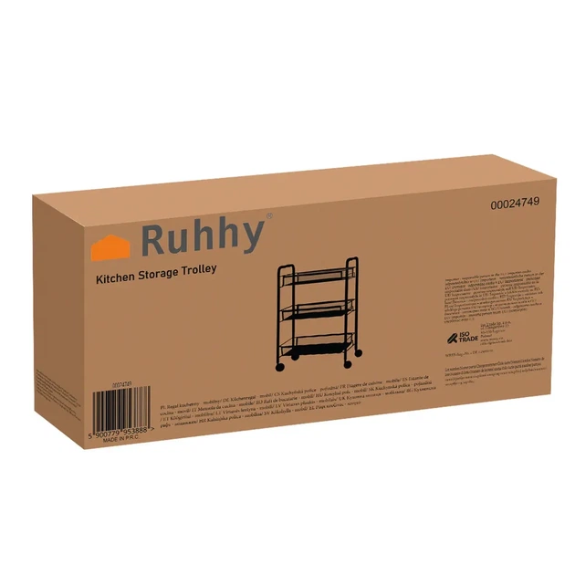 Кухонный стеллаж на колесах с тремя полками Ruhhy 24749 Black - изображение 9