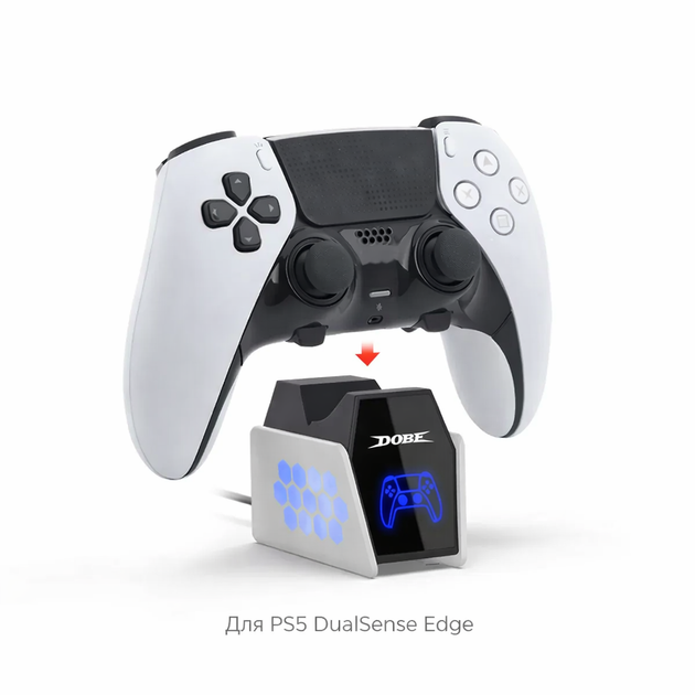 Одномісна док-станція DOBE для PS5 DualSense / Edge з RGB-підсвічуванням, швидка зарядка - Фото 2 Одномісна док-станція DOBE для PS5 DualSense / Edge з RGB-підсвічуванням, швидка зарядка - зображення 2