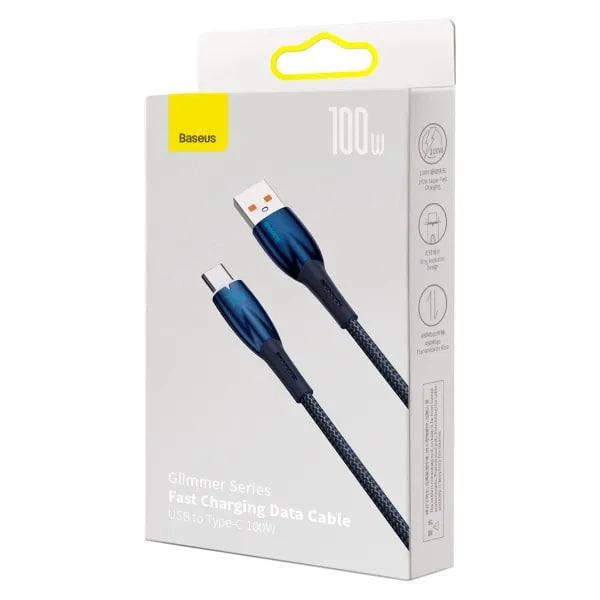 Кабель Baseus Glimmer Series Fast Charging Data Cable USB to Type-C 100W 20V 5A 1м (CADH000403) Blue - изображение 8