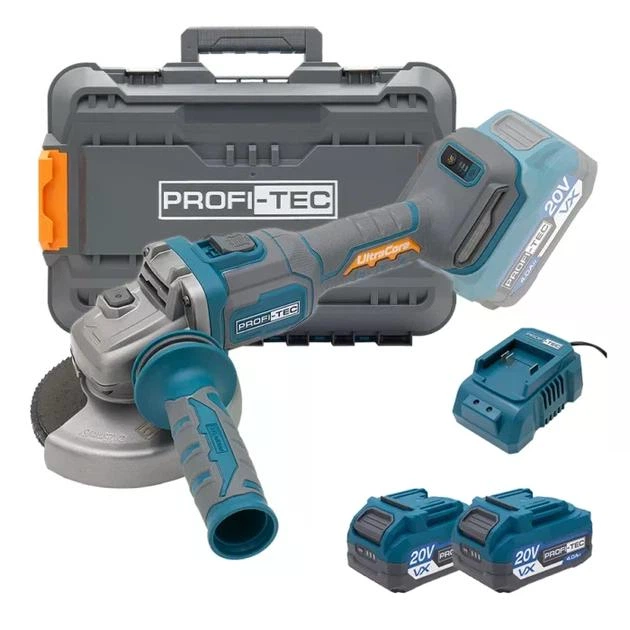 Акумуляторна болгарка PROFI-TEC PPGA203 (20 В, безщітковий двигун, диск 125 мм) 2×PT2040VX (4.0 Aг), ЗП BC20V, кейс - Фото 1 Акумуляторна болгарка PROFI-TEC PPGA203 (20 В, безщітковий двигун, диск 125 мм) 2×PT2040VX (4.0 Aг), ЗП BC20V, кейс - изображение 1
