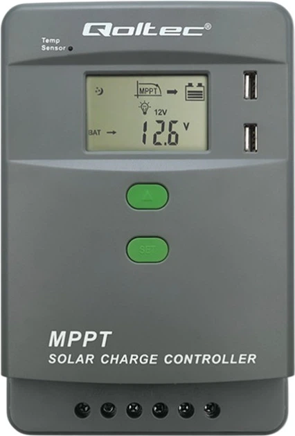 Solarny regulator ładowania Qoltec MPPT z czujnikiem temperatury 10 A 12/24 V (5901878536682) - obraz 3