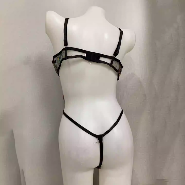Сексуальне прозоре боді з вишивкою XL - зображення 4