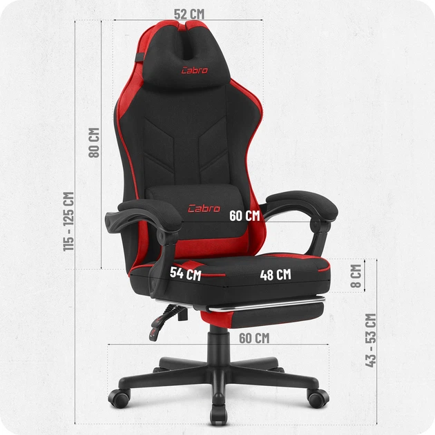 Геймерське крісло Cabro C504 BLACK RED тканина Чорно-Червоний - Фото 10 Геймерське крісло Cabro C504 BLACK RED тканина Чорно-Червоний - изображение 10