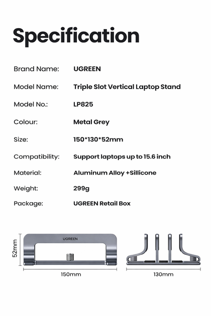 Подставка для ноутбука UGREEN Vertical Laptop Stand LP825 Triple slots - изображение 12