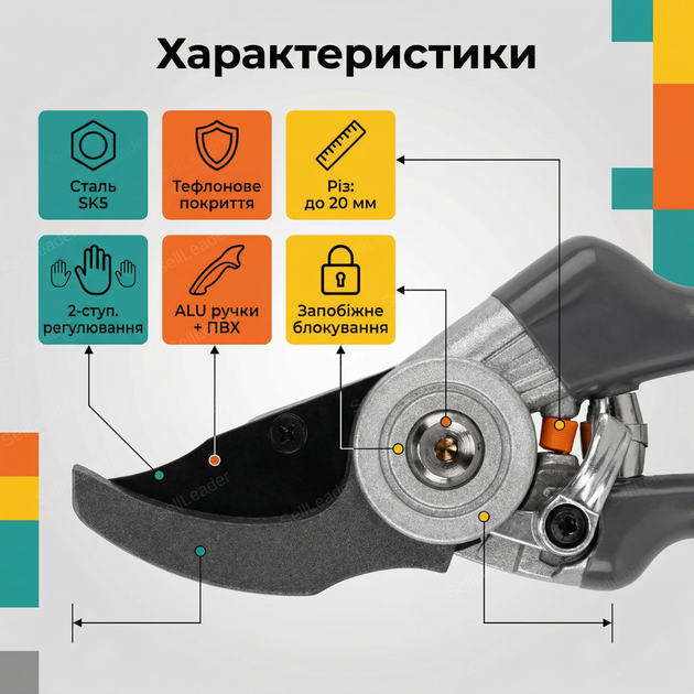 Секатор с перекрестными лезвиями до 20 мм садовый обводной сталь SK5 для деревьев кустов цветов ветхорез тефлон - Фото 3 Секатор с перекрестными лезвиями до 20 мм садовый обводной сталь SK5 для деревьев кустов цветов ветхорез тефлон - изображение 3