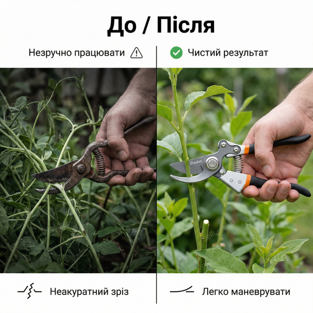 Секатор с перекрестными лезвиями садовый сталь SK5 для цветов кустов сада обводной срез 25 мм ножницы обрезные - Фото 5 Секатор с перекрестными лезвиями садовый сталь SK5 для цветов кустов сада обводной срез 25 мм ножницы обрезные - изображение 5