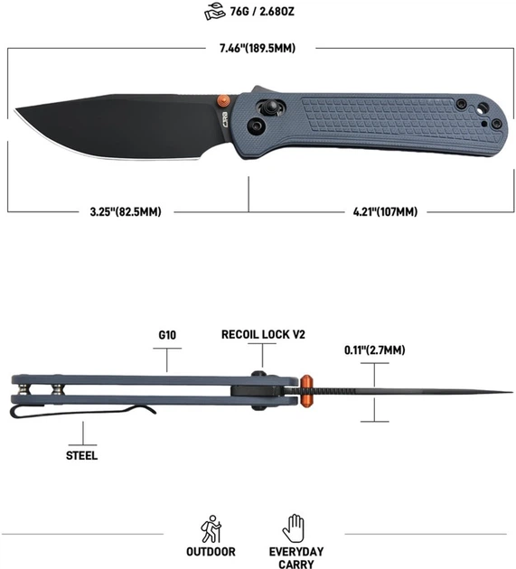Ніж розкладний CJRB Pyrite J1960-BGY Nitro-V button lock Чорно-сірий G10 EDC (27980497) - Фото 3 Ніж розкладний CJRB Pyrite J1960-BGY Nitro-V button lock Чорно-сірий G10 EDC (27980497) - зображення 3
