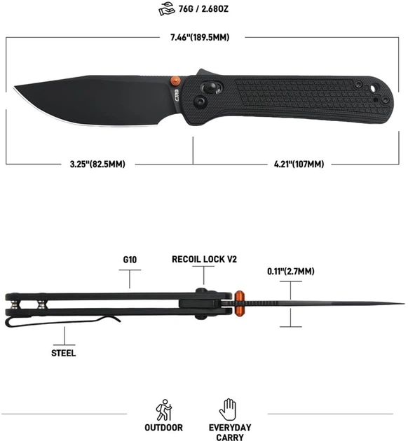 Нож раскладной CJRB Pyrite J1960-BBK Nitro-V button lock Черный G10 EDC (27980496) - Фото 3 Нож раскладной CJRB Pyrite J1960-BBK Nitro-V button lock Черный G10 EDC (27980496) - изображение 3