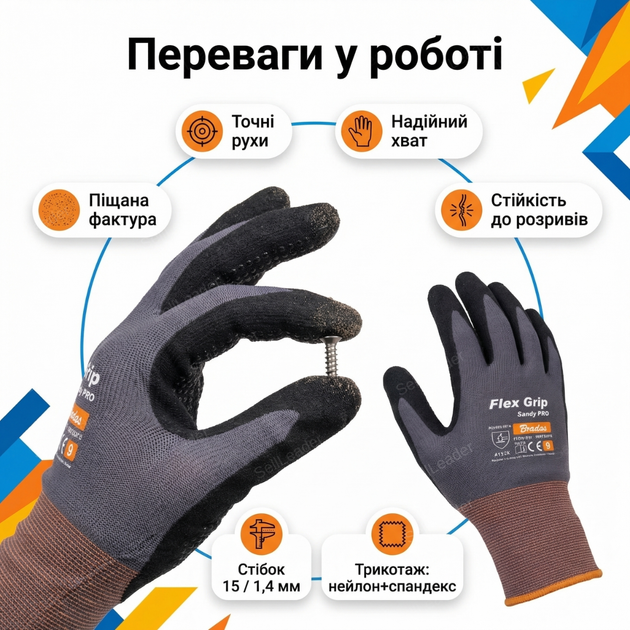 Перчатки защитные Flex Grip Sandy Pro нитриловые песчаное покрытие перчатки для монтажа склада строения размер 7 - изображение 2