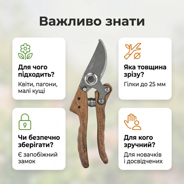 Секатор Bradas с перекрестными лезвиями сталь SK5 для цветов ветвей кустарников ручной до 25 мм диаметр садовые - Фото 4 Секатор Bradas с перекрестными лезвиями сталь SK5 для цветов ветвей кустарников ручной до 25 мм диаметр садовые - изображение 4